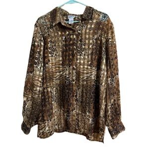 BonWorth Leopard Print Semi Sheer Blouse in Brown and Gold Size L